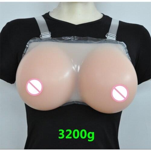 3200g/pair Silicone Breast Forms Boobs For Drag Queen With Straps G Cup Beige Low concave breast