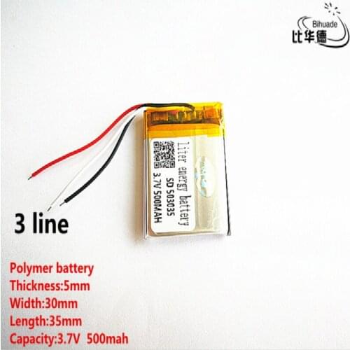 5pcs/lot 3 line Good Qulity 3.7V,500mAH,503035 Polymer lithium ion / Li-ion battery for TOY,POWER BANK,GPS,mp3,mp4