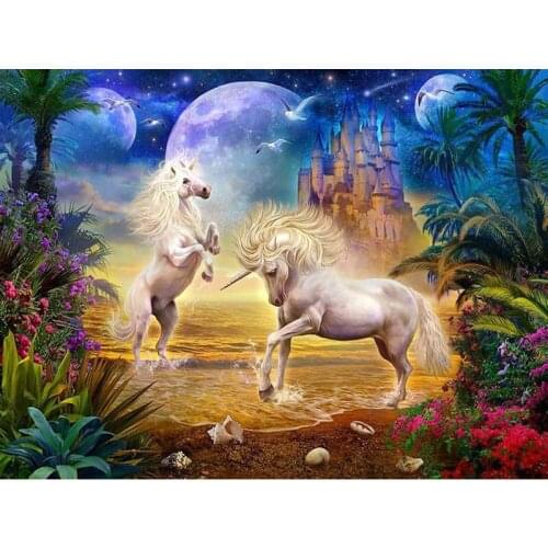3D Diy diamond painting cross stitch castle full round rhinestone diamond embroidery unicorn Sticker icon christmasl decorative