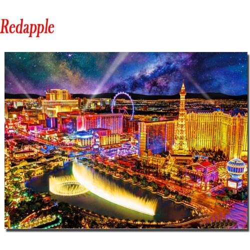 Full Square round Drill Diamond Painting Cross stitch lights of las vegas Diamond Embroidery city building Rhinestone Mosaic art