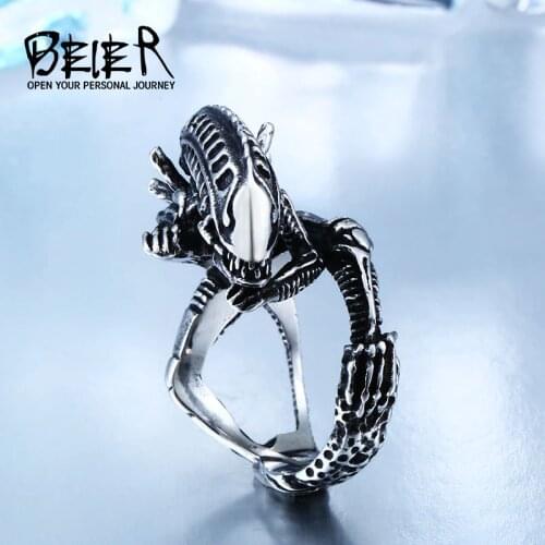 Beier Stainless Steel 3D Alien Predator Finger Gold/black Rings For Men Gothic Style Movie Unique Hot sell Jewerly Gift BR8-358