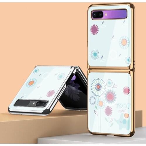 Z Flip Funda Case for Samsung Galaxy Z Flip F7000 Tempered Glass Mint Elephant Patterned Coque Phone Case Cover Z Flip Capa