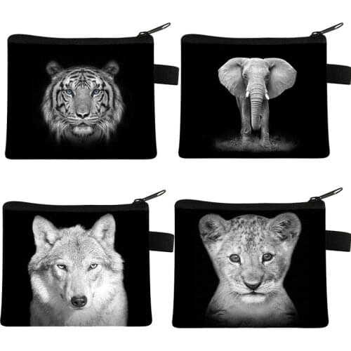 Black White Wild Animals Print Coin Purses Women Girls mini Wallets Kids clutch money Bags Female Pouch Hasp change purse