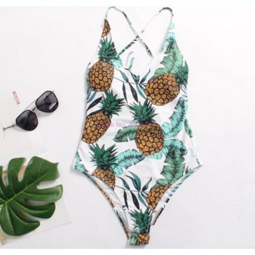 By dhl 50pcs new Pineapple Print High Cut Cross Back Swimwear Summer Sexy Swimsuit Strappy Back Bathing Suit Monokinis