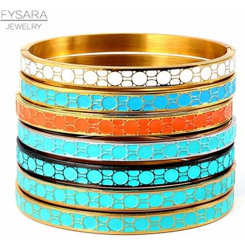 FYSARA Geometry Round Bangles Bracelets for Women Black Blue Enamel Bangles Party Stainless Steel Jewelry
