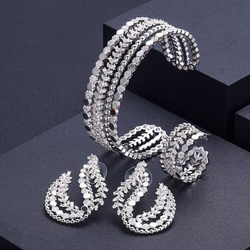 Janekelly 3pcs Bridal Zirconia Full Jewelry Sets For Women Party, Luxury Dubai Nigeria CZ Crystal Wedding necklace sets