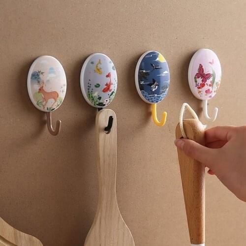 Chinese Pastoral Style Hook Creative Beautiful Hook Key Umbrella Clothes Coat Strong Bathroom Viscose Decorative Hooks 4pcs