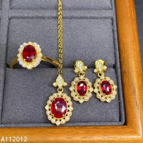 KJJEAXCMY fine jewelry natural ruby 925 sterling silver classic girl gemstone pendant necklace earrings ring set support test