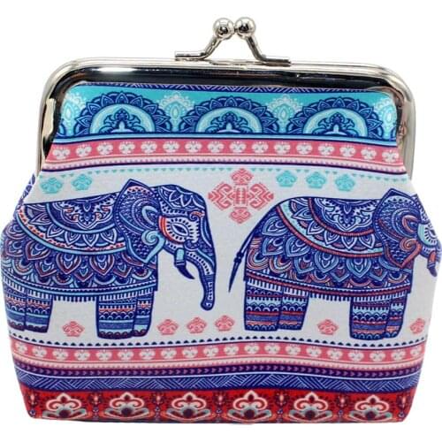 Purse for plastic cards Ethnic Elephant Floral Print Kiss Lock Coin Purse Mini Clutch Bag Women Wallet monedero nylon mujer