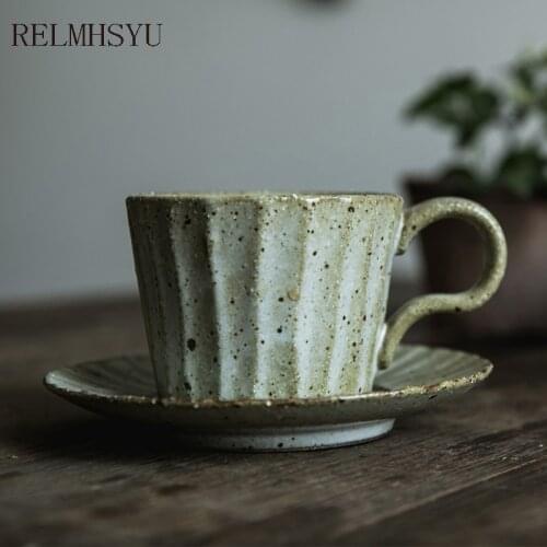 RELMHSYU Japanese Style Retro Stoneware Mug Milk Coffee Cup And Saucer Couple Water Breakfast Cup Drinkware