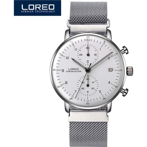 LOREO Fashion Silver Men Watches 2020 High Quality Ultra thin Quartz Watch Man Unique White Dial Quartz-Watch Relogio Masculino