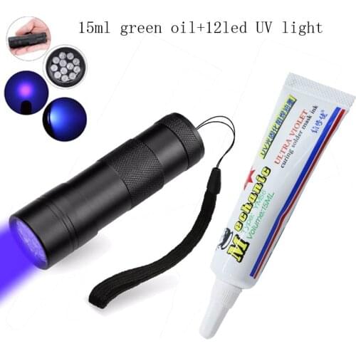 Newest MECHANIC 15ML CURING UV SOLDER MASK INK PCB BGA PAINT PREVENT CORROSIVE ARCING Solder Welding Fluxes Oil+ 12led UV light