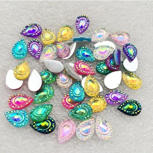 Mix 100pcs 8*12mm Drop AB Flat-back rhinestone Stone Crystal for Wedding Crafts Clothing accessories DIY buttons A48A