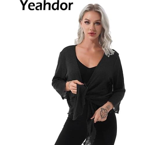 Fashion Womens Ruffle Sheer Bolero Shawl 3/4 Sleeve Open Front Cardigan Tops Shrug Bridal Wraps for Wedding Dress Cover Ups