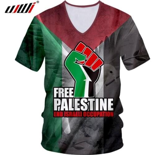 UJWI Mens Short Sleeve Free Palestine Casual Classic Tee Large Size T-shirt Fist Slogan Palestine Handala National Logo Tshirt