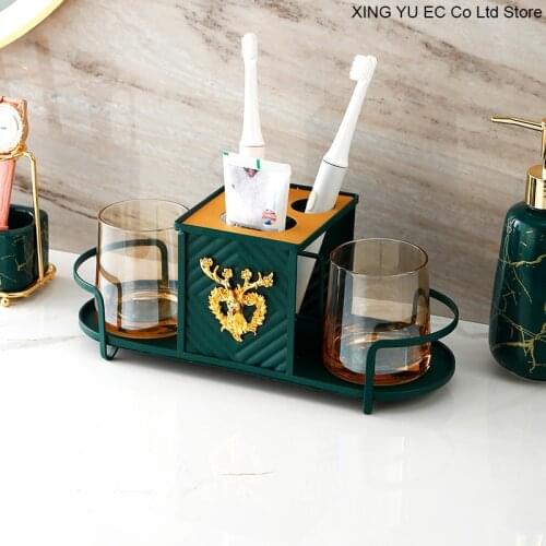 European-style Metal Iron Storage Rack Mouthwash Cup Set Household Drain Storage Ornaments Bathroom Decoration Accessories