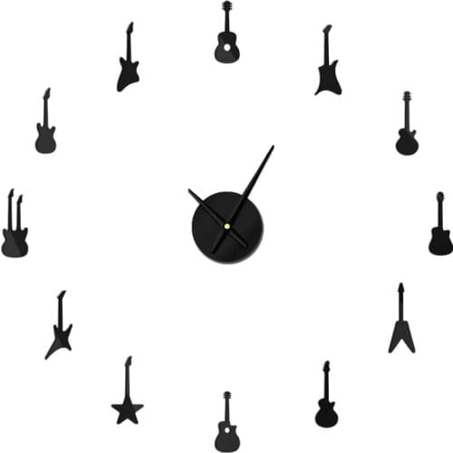 1Piece Rock N Roll Guitars Variety DIY Large Wall Clock Musical Instrument Guitarist Frameless Giant Wall Watch 3D Wall Sticker