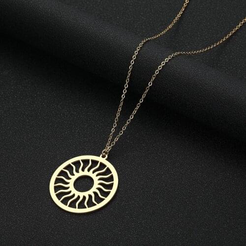 Cxwind Stainless Steel Sun Totem Choker Necklace for women Circle Pendant Chain Necklaces & Pendants chokers Fashion Jewelry
