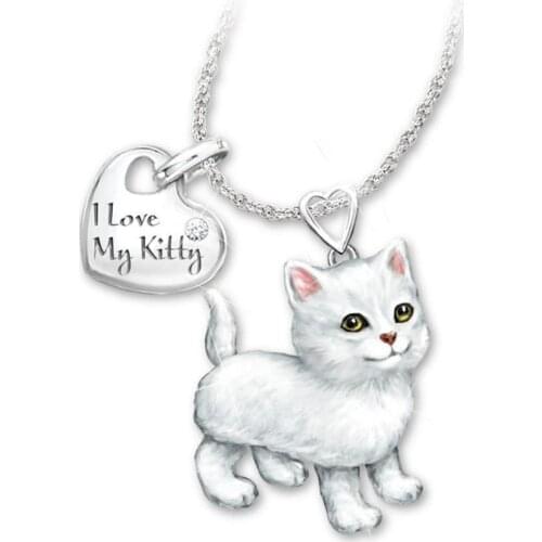 "I Love My Kitty" Silver Color Cute White Cat Necklace Pendant Popular Love Pets Jewelry Kitty Necklace for Women Jewelry Gifts