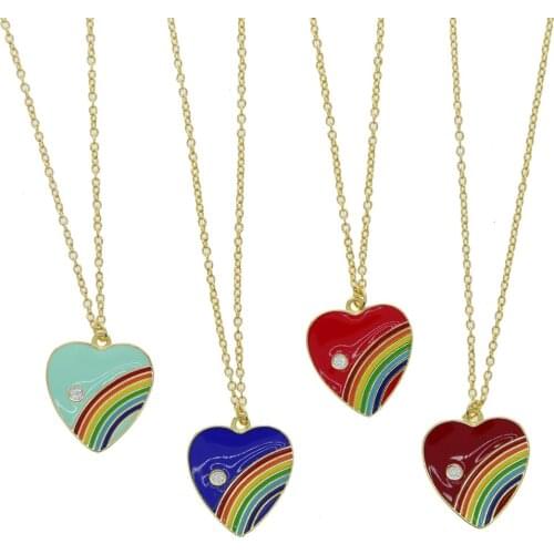 Heart Shaped Pendant Necklace Gold Color Colorful Enamel Rainbow Summer Hot Selling Trendy Women Jewelry