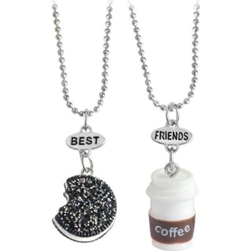Simulation Coffee Cup Biscuits Cookies Food Pendant Children Best Friend Necklace BFF 2 Necklace Jewelry Souvenirs Gift For Kids