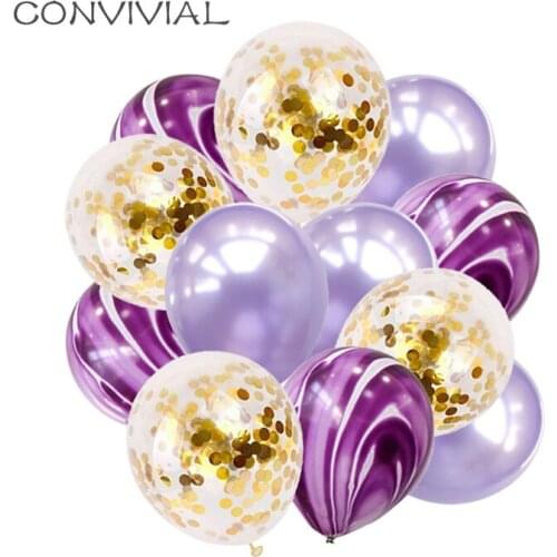 12pcs Purple Latex Balloons Bouquet Marble Gold Confetti Ballons Wedding Baby Shower Birthday Party Decoration Party Supplies