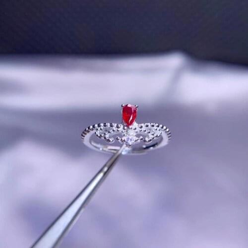 S925 silver Natural red ruby gem ring natural gemstone ring Elegant simple water drop crown woman girl party gift fine jewelry