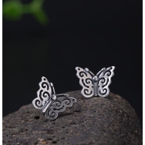 VLA 925 Sterling Silver Personalized Hollow Butterfly Earrings Womens Creative Simple Design Retro Insect Earrings