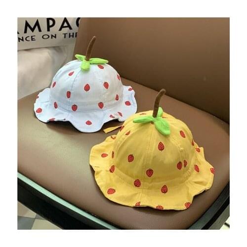 2021 Children Cute Fisherman Hat Girl Boy Strawberry Pattern Popular Bucket Hat Pattern Baby Sun Hat Cotton 6-24 Months