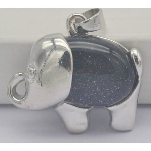 Blue Sandstone Stone GEM Bead Pendant Elephant Animal Jewelry S3253