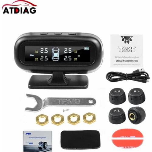 TPMS Car Tire Pressure Alarm Monitor System Real-time Display Attached to glass wireless Solar power tpms with 4 sensors