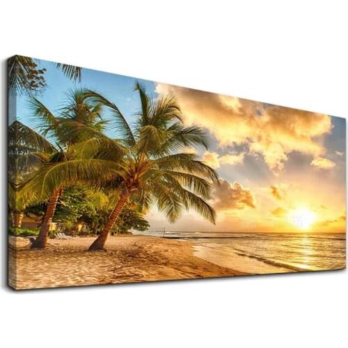 Sun Beach Sea Coconut Tree Ocean Landscape Painting Home Decorations For Office Bedroom Kitchen Works Canvas Prints Pictures