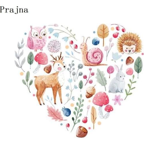 Prajna Heart Of Forest Heat Transfer Owl Animal Stickers For Cloth Hot Vinyl Printed On T-shirts DIY Iron On Clothes Accessory