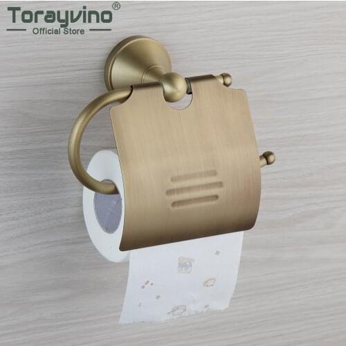 Torayvino Antique Brass Wall Mounted Toilet Paper Holder Accessories Stainless Steel Roll Paper Holders Tissue Boxes With Cover