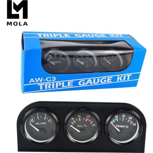 52mm Triple kit Oil Temp Gauge + Water Temp Gauge + Oil Pressure Gauge With Sensor 3in1 Car Meter