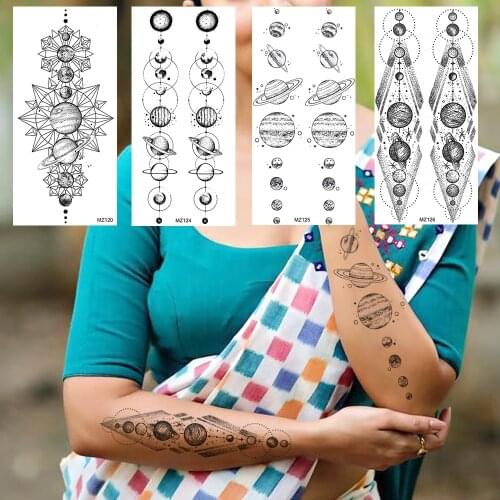 Planet Temporary Tattoos For Kids Girls Large Jewelry Fake Tattoo Star Black Minimalist Waterproof Body Arm Art Tatoos Sheets