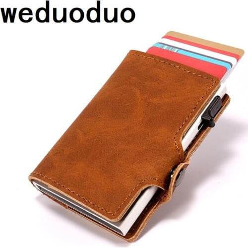 Weduoduo 2019 Men And Women Credit Card Holder New Single Box Pu Leather Card Holder Aluminum Antimagnetic Purse Card Case