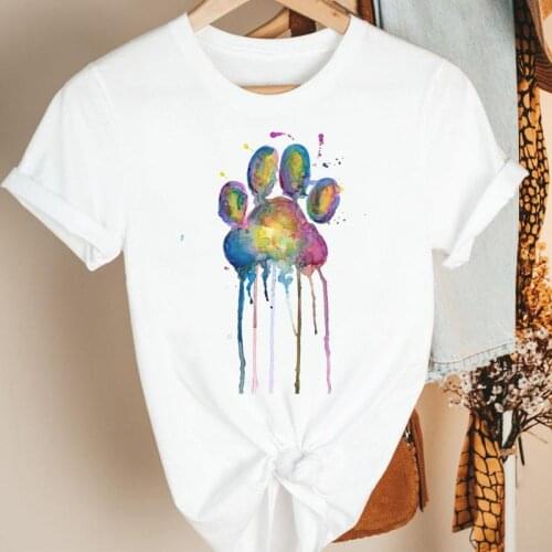 Women Clothes Lovely 90s Printing Dog Paw Lovely Cartoon Summer Short Sleeve Print Fashion Tshirt Female Tee Top Graphic T-shirt