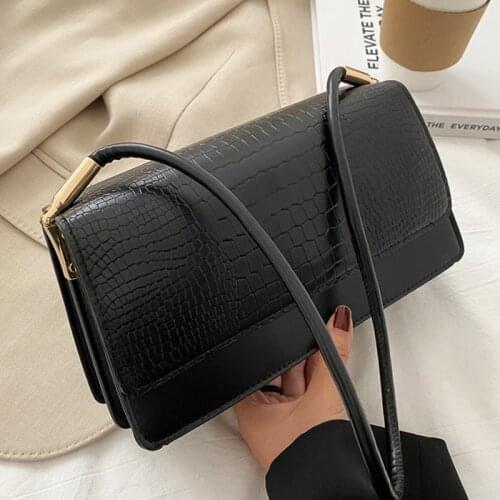 Crocodile Pattern Womens Designer Baguette Shoulder Bags for Women 2021 Simple PU Leather Trend Solid Color Handbag Armpit Bag