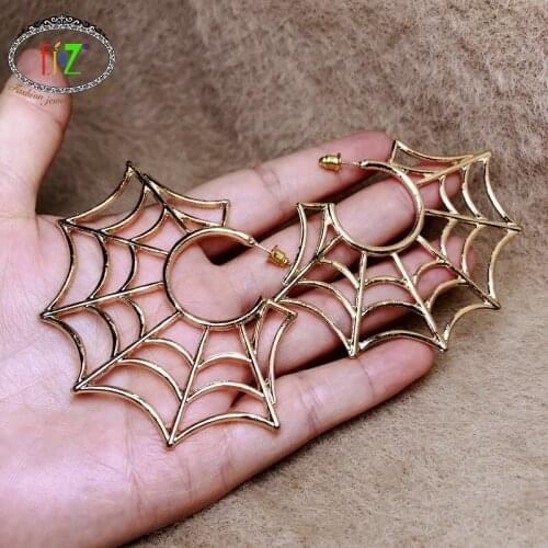 F.J4Z Retro Chic Earrings for Woman Vintage Oversize Gold Alloy Cobweb Hoop Earrings Hyperbole Earrings Brincos Bijoux Dropship