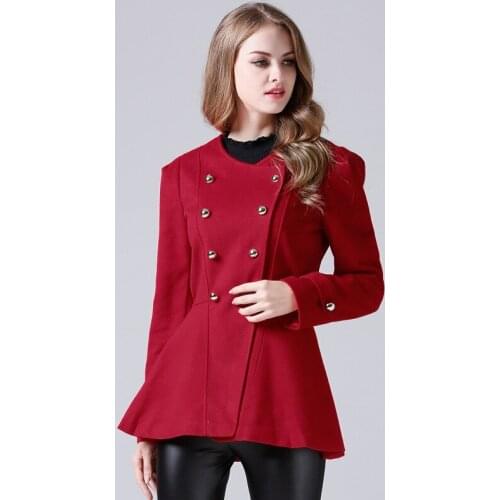 2018 Spring And Autumn Joker Gules Suit-dress Fashion Both Row Buckle Round Neck Woolen Loose Coat Woman Small Loose JR1156