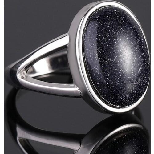 925 Sterling Silver Ring For Women Vintage Hollow Out 10x14MM Big Blue Sandstone Rings Punk Style Fine Jewelry Anniversary Gifts