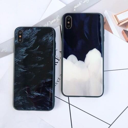 Hard Phone Case For iPhone X XS XR Xs Max 7 Plus 8 Plus Case Feather Marble Glass Cover For iPhone 6S Plus 6 Plus Plain Cases