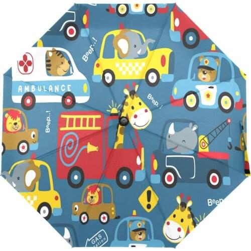 Cartoon Animals Umbrella Windproof 8 Ribs Compact Non-automatic Umbrellas Three Folding Children Lightweight Umbrella for Kids