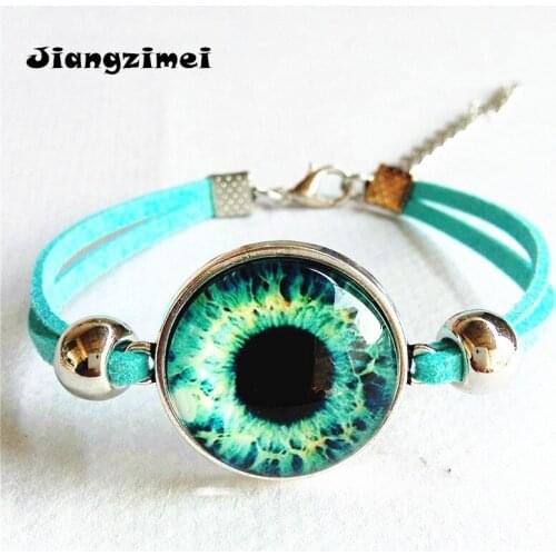 24pcs/lot (Mixed 6 styles) Jiangzimei leather bracelet Cartoon Glass silver charm bracelets for women girls