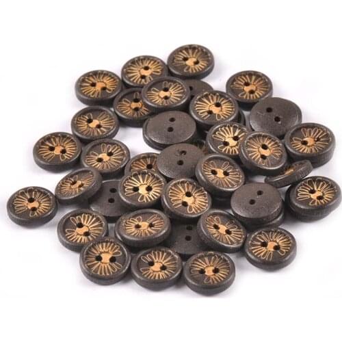 50Pcs Daisy Pattern Dark Brown Round Wooden Decorative Buttons For DIY Scrapbooking Craft Clothing Sewing Accessories 12mm M2617