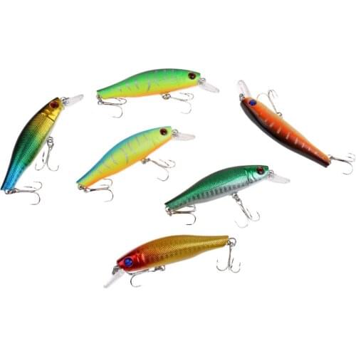 6 Pieces 3.1" 3D Eyes Fishing Lures Set Minnow Crank Baits Artificial Bait Tackle with Treble Barb Hooks Fishing Tackle