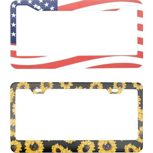 American Sunflower Aluminum Car License Plate Frame Universal Size Easy To Install Frame Halloween Camouflage License Bracket
