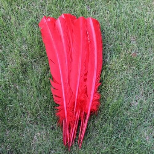 Free shipping 50pcs wholesale 25-30cm red color real natural turkey feathers plumes hair extensions goose feather for sale