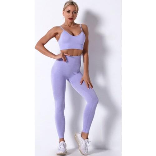 Seamless Knitted Women Outfit Gym Clothing Yoga Set Workout Sportswear Spaghetti Strap Bra High Waist Pants Fitness Sports Suit